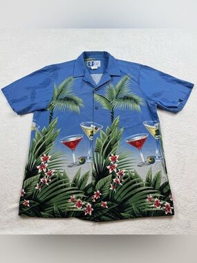 Vintage RJC Hawaiian shirt men’s size small blue floral margaritas single stitch